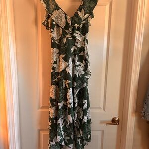 Bardot Asymmetrical Green Floral Dress